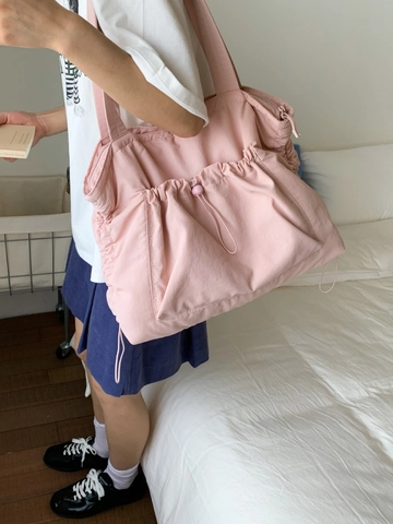 Borsa Tote in Nylon di Grande Capacità da Donna Borsa a Spalla Plissettata con Coulisse per Lavoro Pendolarismo Borsa Casual Semplice