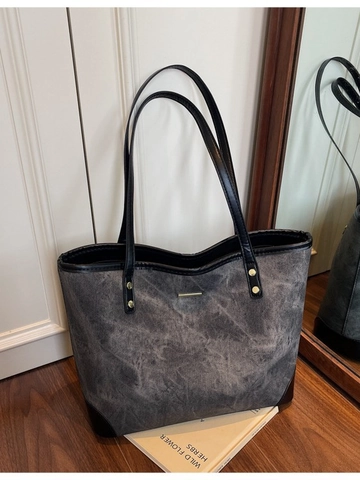 Vintage Marble Texture Large Capacity PU Leather Tote Bag For Women Contrast Color Minimalist Commuter Shoulder Bag Gold Hardware Decor