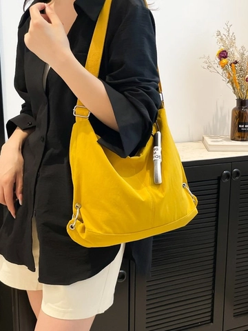 Sac Dumpling Femme Style Coréen Léger en Toile Grande Capacité Sac Bandoulière Décontracté Minimaliste Réglable