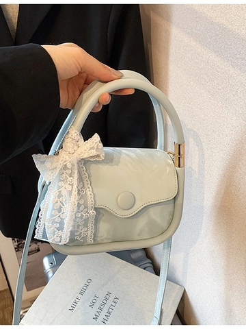 Fashion PU Leather Small Square Bag For Women With Lace Bow Sweet Korean Style Handheld Crossbody Shoulder Bag Daily Use
