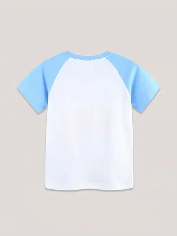Βαμβακερό Παιδικό T-Shirt με Κοντό Μανίκι Καρτούν Εκσκαφέας Ουράνιο Τόξο Εκτύπωση Ραγκλάν Καλοκαιρινό Παιδικό Τοπ