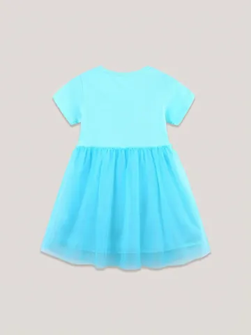 Toddler Girls Summer Short Sleeve Princess Dress Soft Cotton Mesh Stitching Embroidered Rabbit Strawberry Party Dress