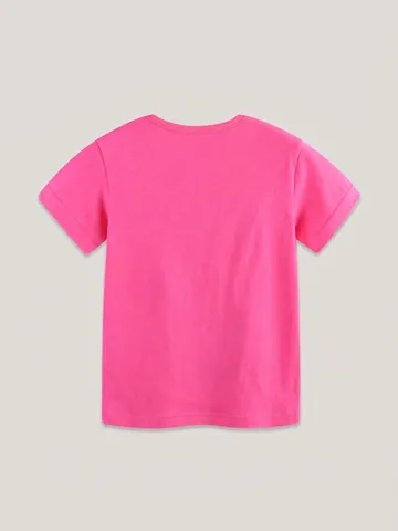 Παιδικό T-Shirt από Βαμβάκι για Κορίτσια Κοντό Μανίκι Καλοκαιρινό Με Ουράνιο Τόξο Καρδιά Πούλιες Τυπωμένο Τοπ Δυτικό Στυλ