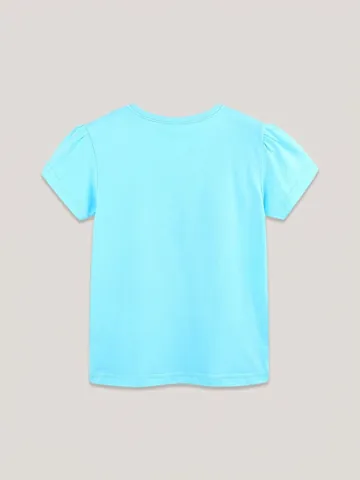 Mädchen Baumwolle Schmetterlingsdruck T-Shirt Sommer Kurzarm Rundhalsausschnitt Himmelblau Lässig Top Für Kinder 2-7 Jahre Alt