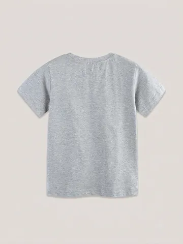 Maglietta da Bambino in Cotone Manica Corta Grigio Melange Cartoon Campeggio Auto Stampa Estate Girocollo Casual per Bambini