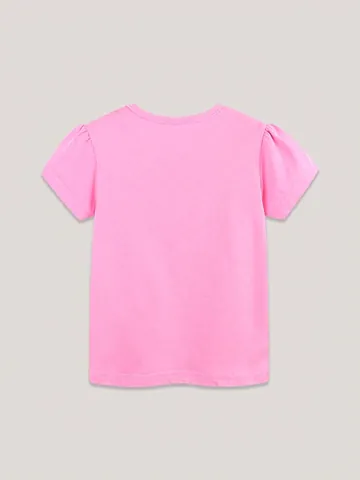 Maglietta da Bambina Con Stampa di Dinosauro Maniche Corte in Cotone Girocollo Rosa Top Estivo Casual per Bambini