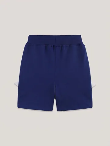 Jungen Baumwolle Lässige Shorts Mit Hai-Stickerei 3D-Flossen-Design Kontrast-Kordelzug Marineblau Sommer Kinder Shorts