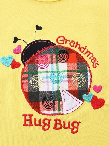 Girls Summer Cotton Outfit Yellow Ruffle Sleeve Top And Plaid Shorts Embroidered Ladybug Pattern Casual Soft Clothes
