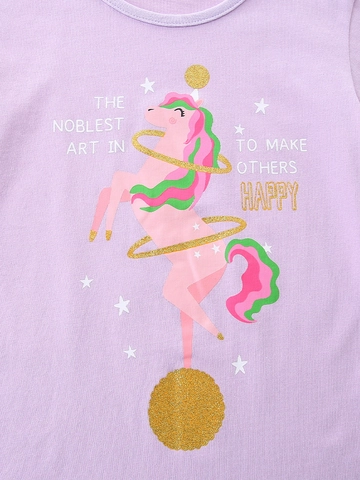 Summer Girls Unicorn Graphic Print T-Shirt Soft Cotton Short Sleeve Round Neck Casual Tops For Kids Toddlers Fashion Tee