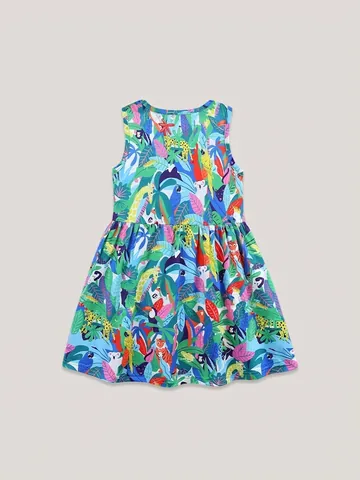 Girls Tropical Jungle Animal Print Sleeveless Dress Summer Casual Kids Round Neck A-Line Pleated Polyester Spandex Dress