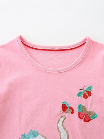 Vêtements d'Été pour Filles Haut en Coton à Manches Volantées Et Short Avec Broderie Éléphant Rose Jaune