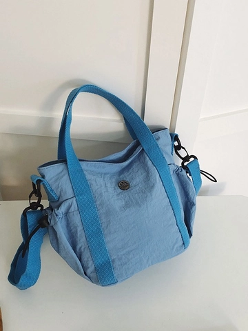 Women Niche Design Minimalist Nylon Shoulder Bag Lightweight Handbag Korean Ins Trend Messenger Bag With Drawstring Side Pockets
