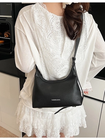 Bolso Hobo de Mujer de Cuero PU con Grano de Lichi Minimalista Media Luna de Axila con Cremallera Casual Moda Bandolera