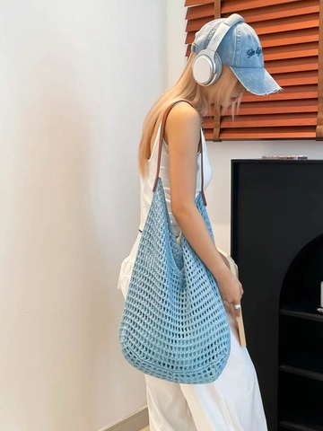 Borsa Tote da Donna di Grande Capacità Intrecciata Traforata per Vacanze in Spiaggia Tracolla in Pelle PU Manico Casual Estate
