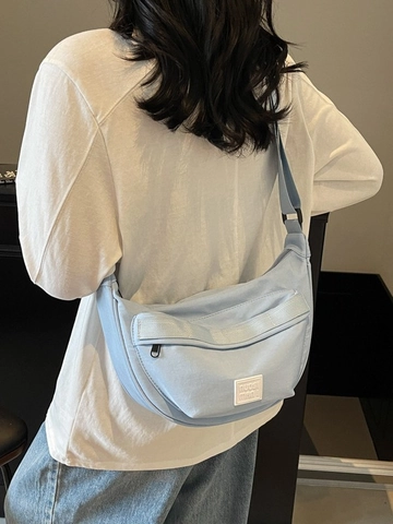 Dames Casual Polyester Halve Maan Crossbody Tas Minimalistisch Effen Kleur Geplooide Dumpling Schoudertas Verstelbare Riem Woon-werkverkeer Handtas
