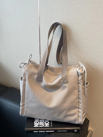 Damen Große Kapazität Tote Bag Lässig Stoff Schultertasche Mit Seitlichen Kordelzug Taschen Mode Student Pendeln Handtasche