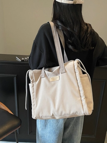 Damen Große Kapazität Tote Bag Lässig Stoff Schultertasche Mit Seitlichen Kordelzug Taschen Mode Student Pendeln Handtasche