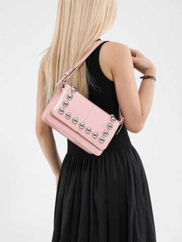 Women Moto Style Crossbody Bag Rivet Flap Small Square Bag PU Leather Adjustable Strap Shoulder Bag Solid Color Handbag