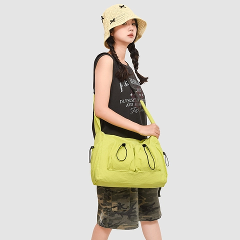 Borsa a Tracolla in Nylon Capiente da Donna Idrorepellente con Coulisse Tasche Multiple Borsa a Spalla Tote per Pendolarismo