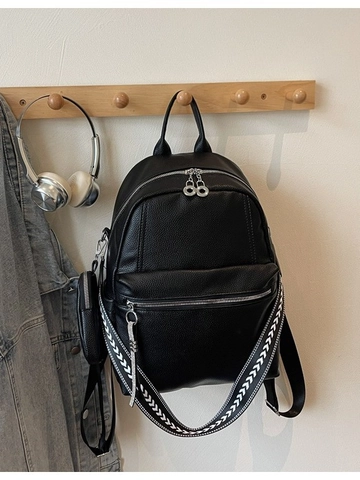 Sac à Dos pour Femmes en Cuir PU de Grande Capacité Mode Grain de Litchi Navette Voyage Sac à Bandoulière Avec Pochette Détachable