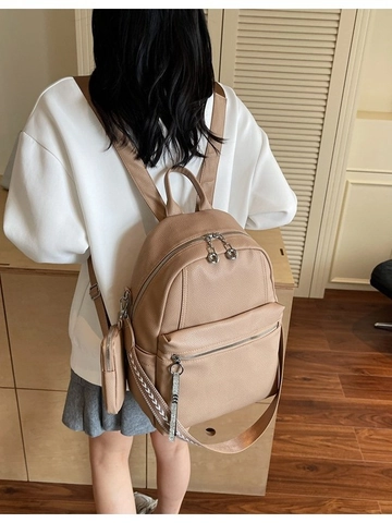 Sac à Dos pour Femmes en Cuir PU de Grande Capacité Mode Grain de Litchi Navette Voyage Sac à Bandoulière Avec Pochette Détachable