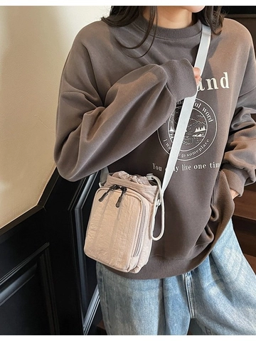 Sac Seau Mini en Nylon Léger pour Femmes Décontracté à Cordon Sac à Bandoulière Petit Sac de Téléphone Rangement Quotidien
