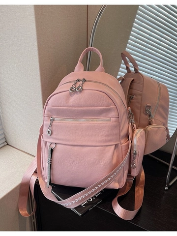 Sac à Dos Femme Mode Simple Cuir PU Grain Litchi Grande Capacité Multi Poches Sac de Voyage Avec Petite Pochette