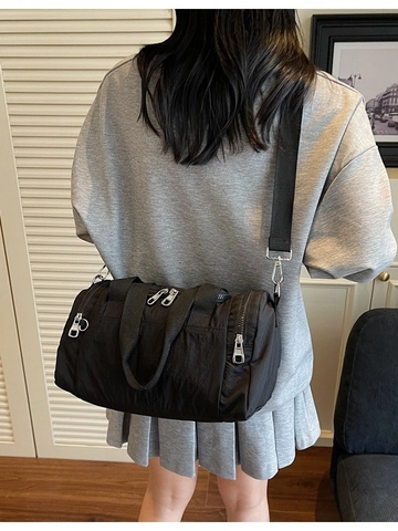 Bolso de Hombro de Lona Moderno para Mujer Color Sólido Gran Capacidad Bolso de Viaje Cilíndrico Fitness Gym Bolso Boston Simple