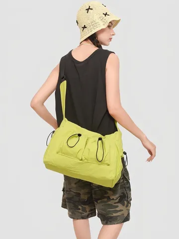 Borsa a Tracolla da Donna in Nylon Grande Capacità Idrorepellente Borsa a Spalla Utilitaria Con Tasche a Coulisse Borsa Tote Scuola