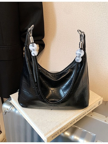 Vrouwen Krokodil Gedessineerd Schoudertas Koreaanse Minimalistische Hobo Dumpling Tas Met Beer Pluche Hanger Dagelijks Crossbody Tas