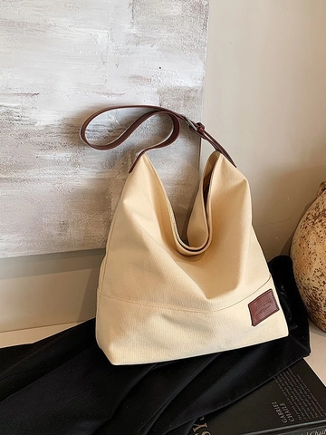 Casual Canvas Tote Bag for Women Large Capacity Crossbody Shoulder Bag with Adjustable Leather Strap Retro Hobo Bag for College Students Travel Daily
