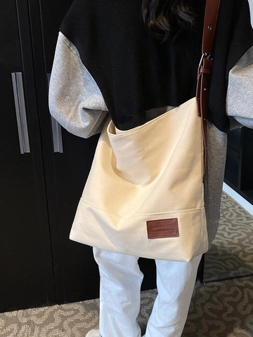 Casual Canvas Tote Bag for Women Large Capacity Crossbody Shoulder Bag with Adjustable Leather Strap Retro Hobo Bag for College Students Travel Daily