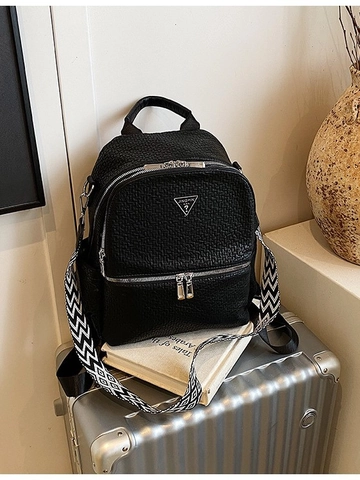 Sac à Dos en Toile pour Femme Mode Texture Litchi Grande Capacité Sac de Voyage Avec Logo Métallique Triangle