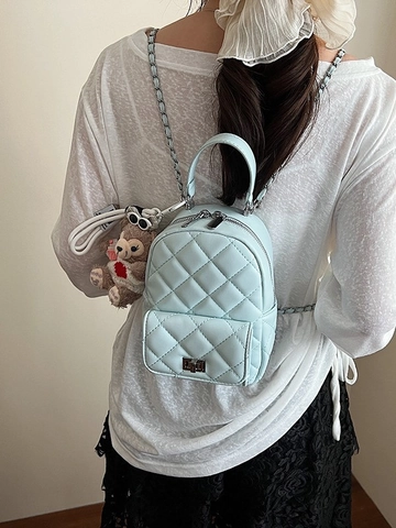 Mini Sac à Dos Matelassé pour Femmes en Cuir PU Bandoulière Chaîne Sac à Épaule Polyvalent Avec Pendentif Ours Mignon