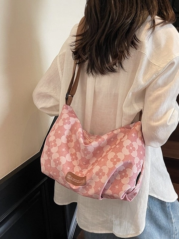 Sac Bandoulière en Cuir PU Imprimé Fleuri Vintage Femme Sac à Main Tote Grande Capacité Sac Hobo Polyvalent