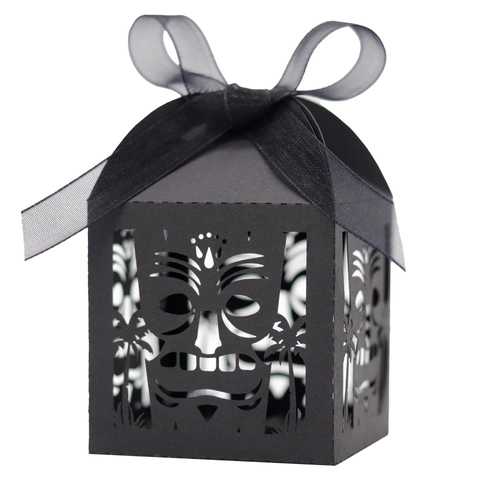 Lasergeschnittene Tiki Maske Süßigkeiten Geschenkbox Mit Schleife Tropische Palme Hohl Aus Party Gastgeschenk Box Für Hochzeit
