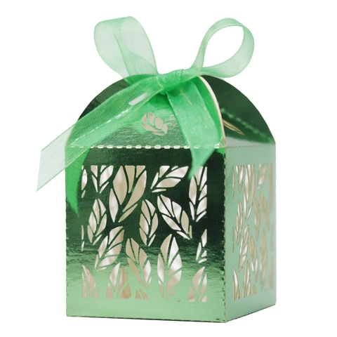 Laser Cut Hollow Wedding Candy Box Pearl Paper Leaf Pattern Gift Box With Ribbon For Birthday Party Bridal Shower Favor Bag