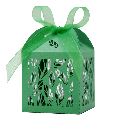 Laser Cut Hollow Wedding Candy Box Pearl Paper Leaf Pattern Gift Box With Ribbon For Birthday Party Bridal Shower Favor Bag