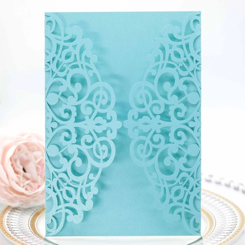 Couverture d'Invitation Mariage Style Européen Découpe Laser Papier Perlé Carte Filigrane Florale Pour Cérémonie Fête
