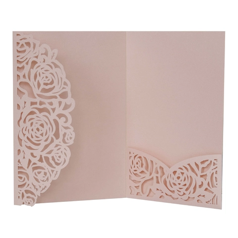 Laser Cut Rose Invitation Cover Pearlescent Paper Hollow Floral Greeting Card For Wedding Party Valentine Day Engagement