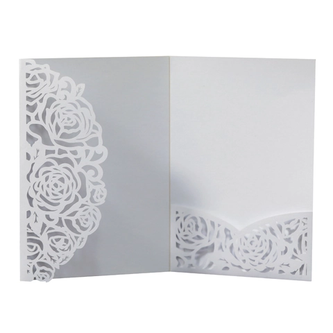 Elegant Laser Cut Pearlescent Paper Wedding Invitation Cover Rose Hollow Floral Engagement Greeting Card For Party Valentine Day