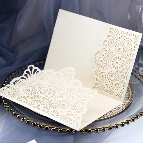Laserschnitt Hochzeit Einladungskarte Perlmuttpapier Hohl Mandala Grußkarte Für Verlobung Taufe Party Event Dekoration