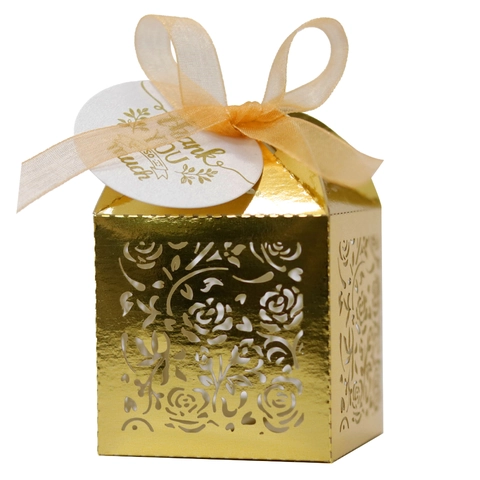 Scatola Regalo Europea Intaglio Laser Rosa Con Fiocco E Targhetta Di Ringraziamento Per Matrimonio Festa Caramelle Carta Perlata