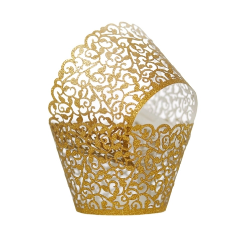 Laser Cut Cupcake Wrappers Hollow Out Vine Cake Borders Elegant Paper Lace Wrappers For Wedding Birthday Party Cake Decorations