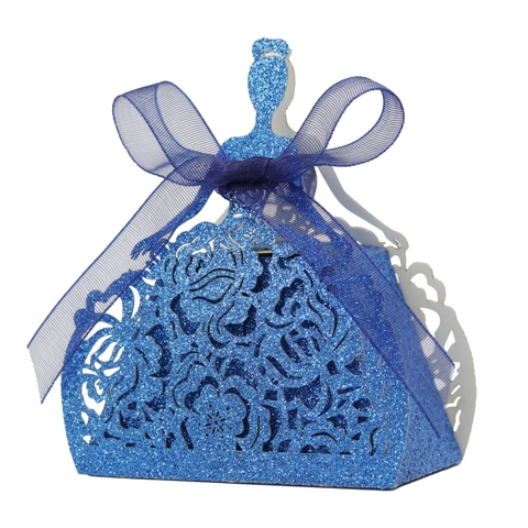Princess Dress Shape Laser Cut Glitter Paper Favor Box Elegant Hollow Out Floral Candy Gift Box For Wedding Party Favor