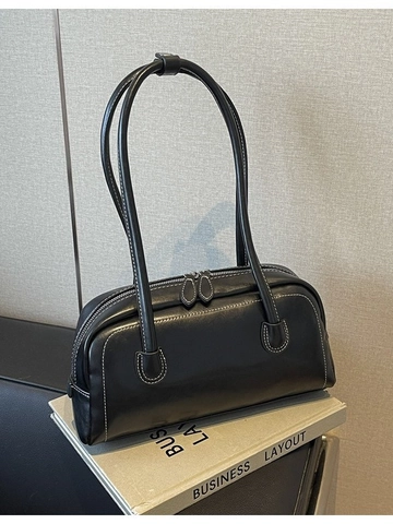 Borsa a Spalla da Donna Vintage Sottobraccio Grande Capacità in Pelle PU Cuciture a Contrasto Borsa a Cuscino Per Pendolarismo