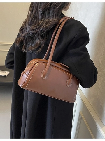 Borsa a Spalla da Donna Vintage Sottobraccio Grande Capacità in Pelle PU Cuciture a Contrasto Borsa a Cuscino Per Pendolarismo