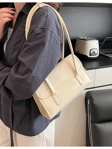 Vintage PU Leather Shoulder Bag For Women Embossed Letters Bowknot Underarm Pillow Bag Retro Commute Handbag Daily Bag