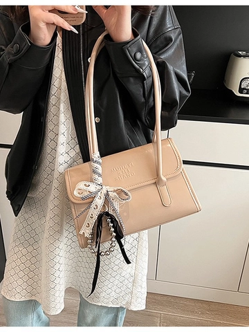 Vintage PU Leather Shoulder Bag For Women Embossed Letters Bowknot Underarm Pillow Bag Retro Commute Handbag Daily Bag