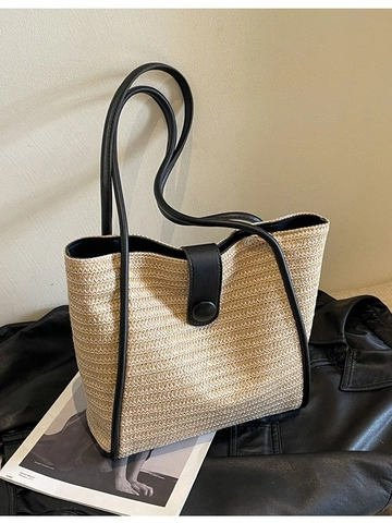 Sac Fourre-tout Tissé en PU Polyester pour Femmes Grande Capacité Sac à Épaule Décontracté Été Minimaliste Sac à Main Navette